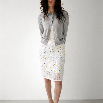 2AM POETRY 30% Wool Classic Short-Sleeve Cardigan with Straight Shoulders