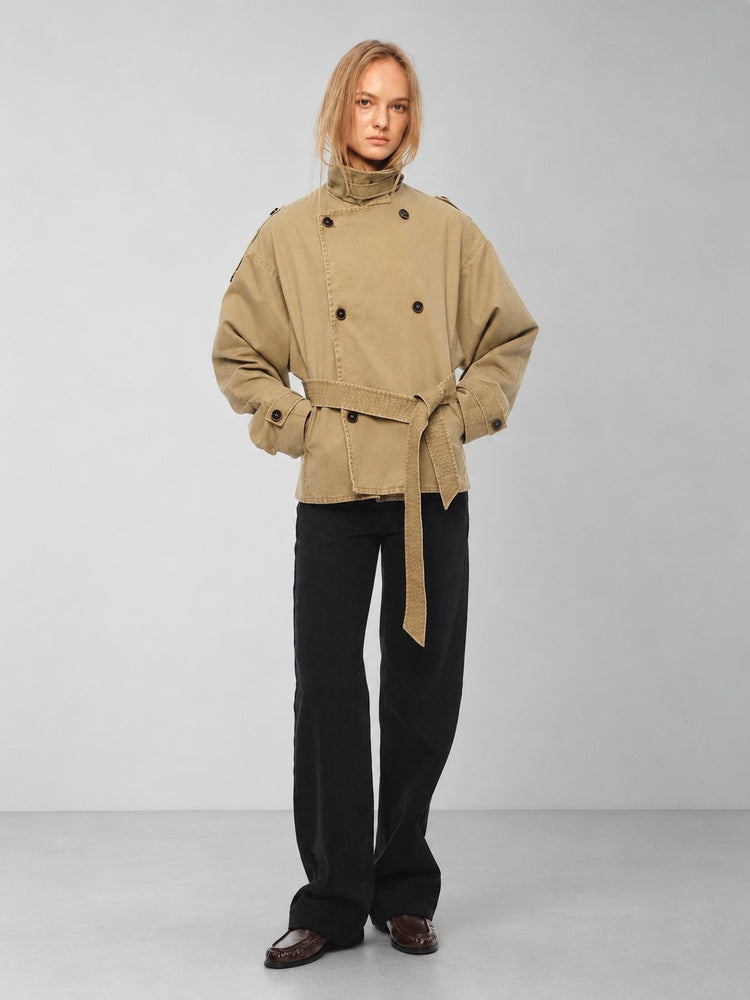 2AM POETRY Cropped Belted Cotton Trench Jacket - view 1