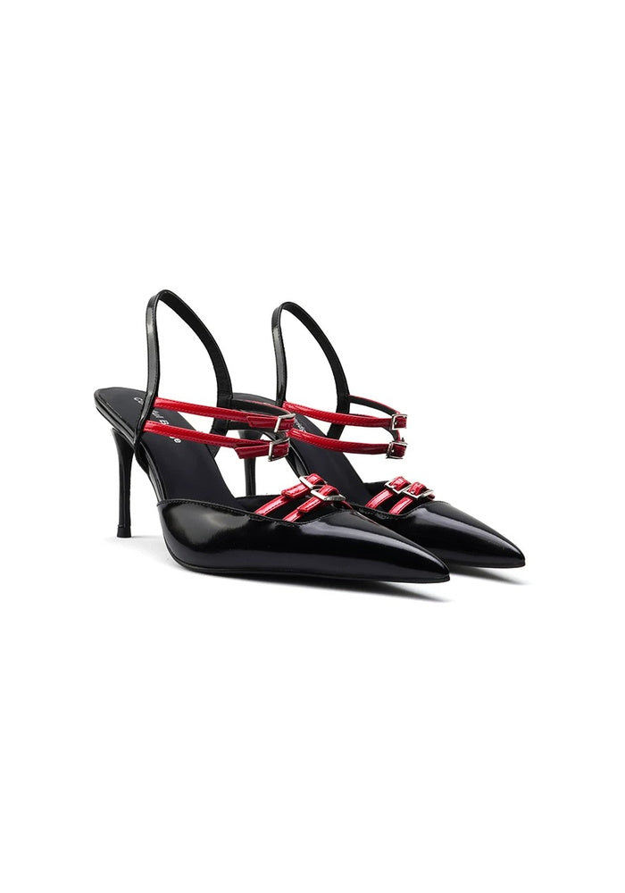 Women's Pointed-Toe High-Heel Fashion Sandals with Straps and Buckles and Open Back