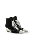 Contrast Canvas Wedge Ankle Boots 5.5CM Wedge Heel Pointed Toe Lace-Up High Top Sneaker Booties