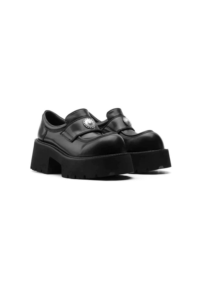 Leather Chunky Platform Loafers 7CM Gothic Avant-Garde Round Toe Block Heel Shoes