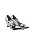 Silver Mirror Leather Wedge Heels