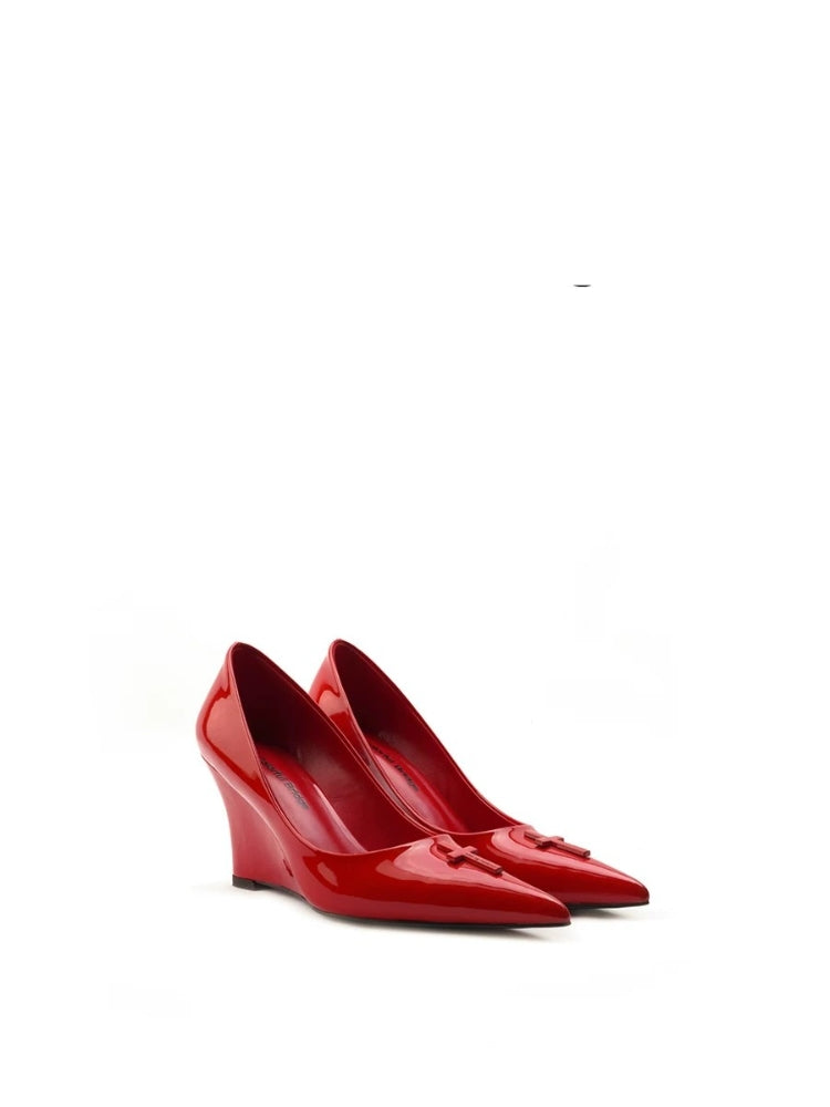 Colorful Bridge Mirror Leather Wedge Heels