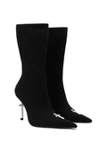 Knit Sock Mid-Calf Boots 10CM White Cross Sculpted Stiletto Pointed Toe Gothic Avant-Garde Stretch Heel Boots