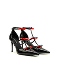 Triple Red Bow T-Strap Ankle Stiletto Pumps 8.5CM Romantic Avant-Garde Pointed Heels