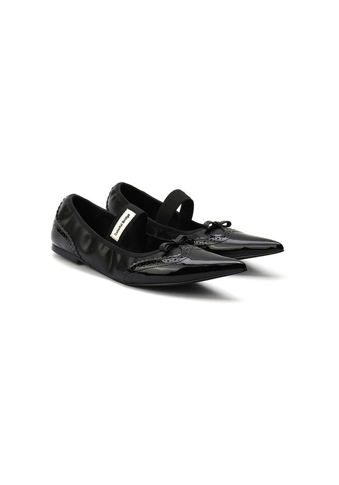Patent Leather Mary Jane Flats 1CM Low Heel Gothic Baroque Hollow Pointed Toe Ballet Flat Shoes