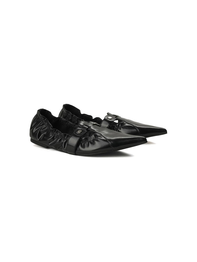 Ruched Pointed-Toe Buckle Flats