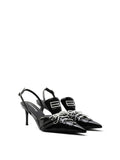 Racing-inspired Designer Sporty High-Heel Pointed-Toe Black Sandals