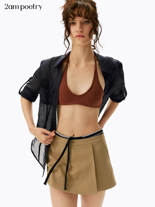 2AM POETRY Retro Skirt-Pants: Modest A-Line Skirt with Classic Side Slit and Low-Rise Mini Skirt-Pants
