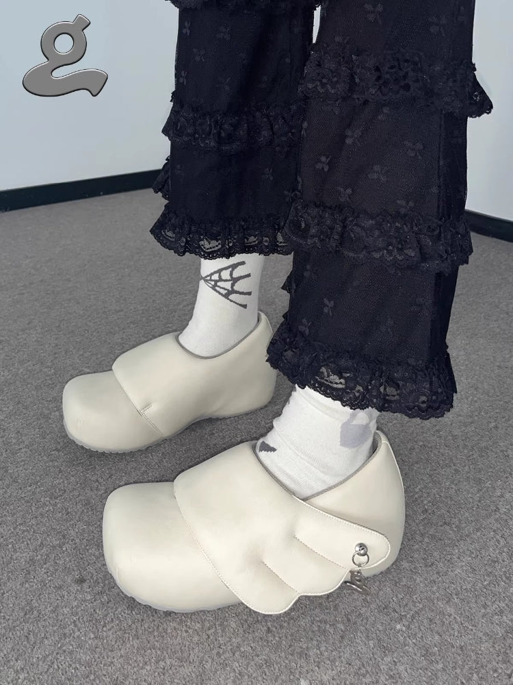 GRAPE Hotel Collection: Original Off-White Winged Velcro Loafers with Built-in Heels and Thick Soles