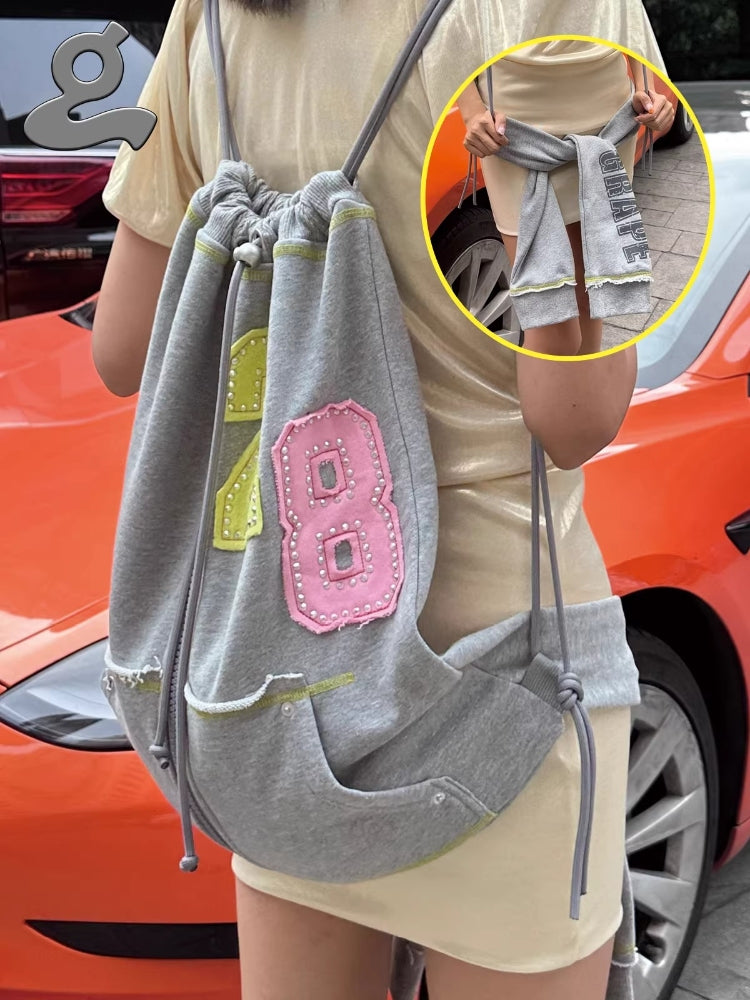 GRAPE Wardrobe Original Series Digital Print Hoodie with 3D Sleeves and Drawstring Backpack