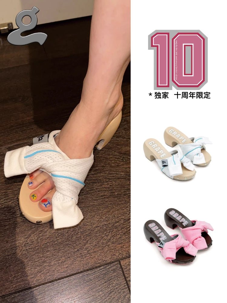 GRAPE 10th Anniversary Edition Sweatshirt-Sleeve Sports-Style Custom-Made Wooden-Soled High-Heeled Platform Sandals for Women (Summer)