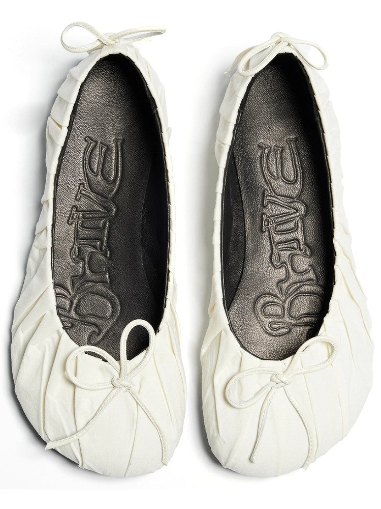 Custom-made Ballet Flats with Nylon Upper, Leather Outsole, and Pleated Flat Sole