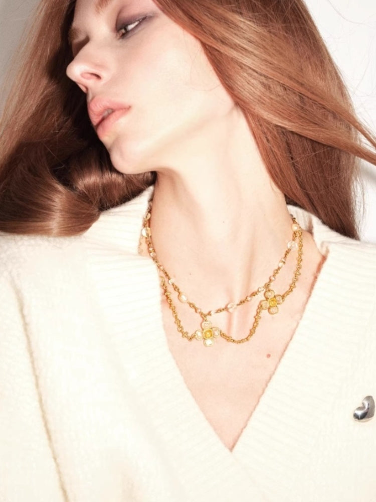 tokokkino “Trajectory” Baroque-Style Gemstone Square Bow Short Necklace