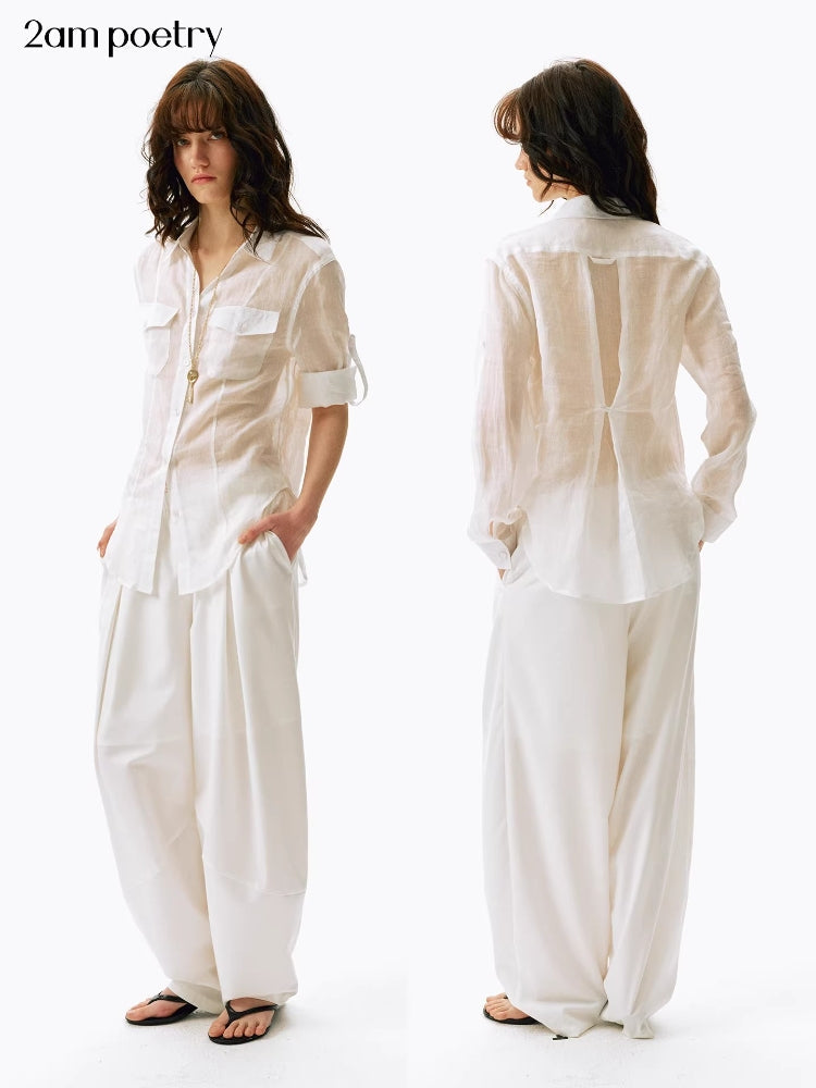 OZAPLUS 2AM POETRY 100% Ramie Shirt: Slightly Sheer, Cool, Lightweight, and Comfortable; Relaxed Fit with Rolled Sleeves; Ideal for Outdoor Activities and Sun Protection