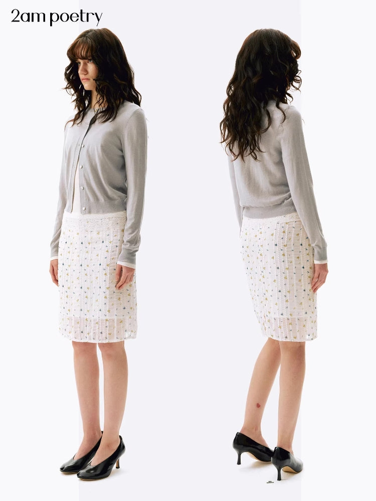 2AM POETRY 30% Wool Classic Short-Sleeve Cardigan with Straight Shoulders