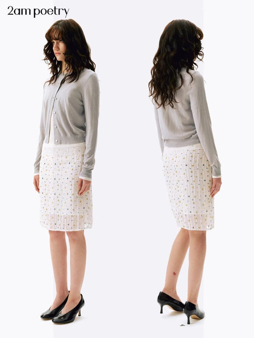 2AM POETRY 30% Wool Classic Short-Sleeve Cardigan with Straight Shoulders