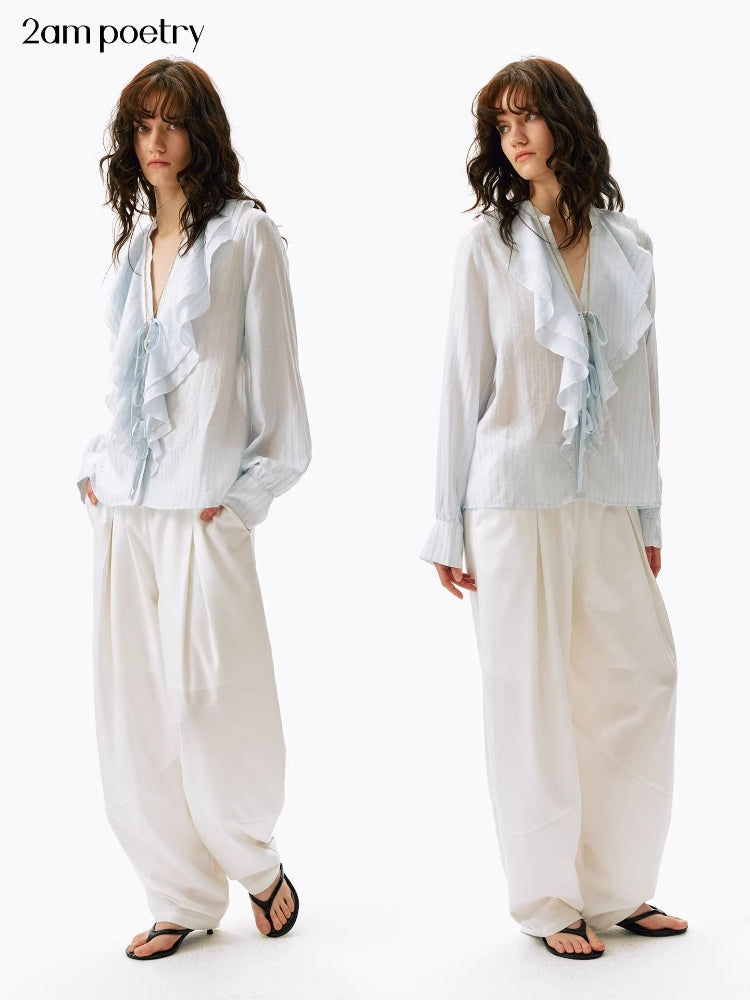 2AM POETRY Lyocell V-Neck Striped Sun-Protective Shirt: A French-inspired, relaxed-fit shirt