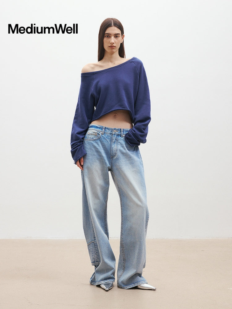 MEDIUM WELL One-Shoulder Cropped Sweatshirt