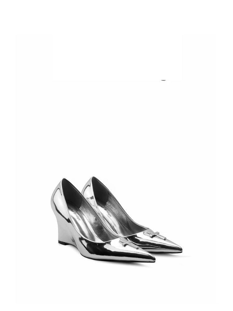 Colorful Bridge Silver Mirror Leather Wedge Heels