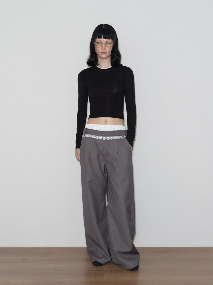 2AM POETRY Classy Escape Lace-Panel Relaxed-Fit Trousers