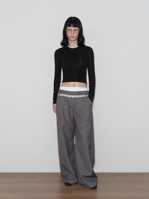 2AM POETRY Classy Escape Lace-Panel Relaxed-Fit Trousers