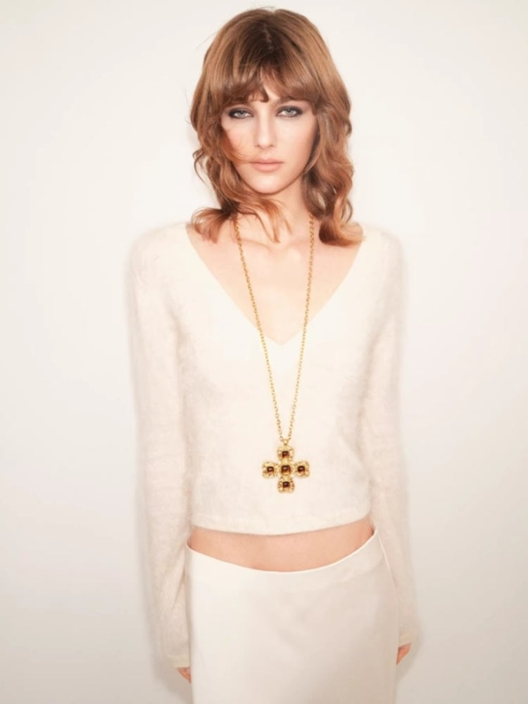 tokokkino “Polyphonic” Retro Two-Tone Bow Flower Long Necklace