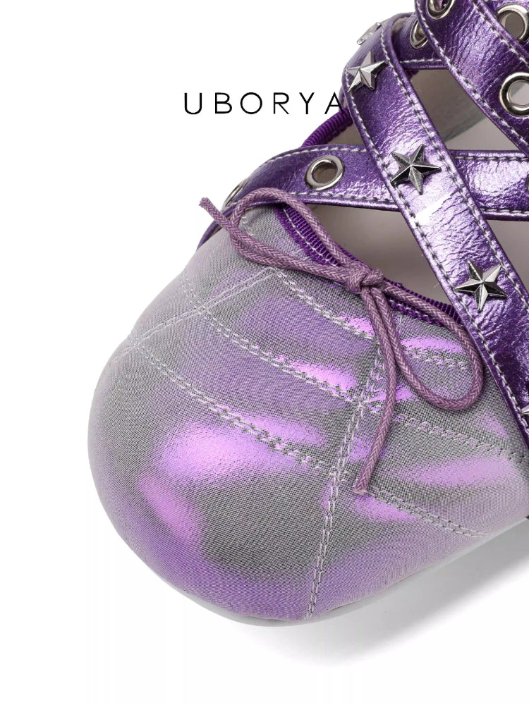 UBORYA Designer Original Casual Ballet Flats for Women: Flat, Iridescent Lambskin, Niche Runway Style, Feminine and Sensual, Round Toe