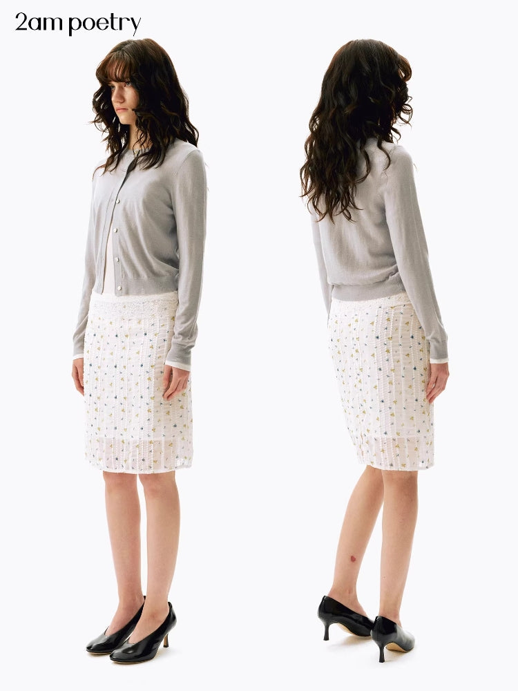 2AM POETRY French Floral Print Mid-Rise Straight-Leg Skirt