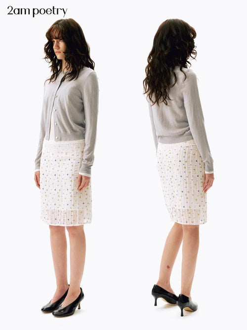 2AM POETRY French Floral Print Mid-Rise Straight-Leg Skirt
