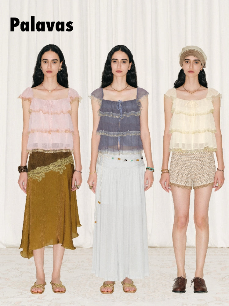Tamil Day-to-Night Blouse: French Vintage Lace and Tulle Patchwork Blouse