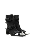Block Techwear Buckle Ankle Boots 6.5CM Geometric Block Heel Square Toe Sock Booties