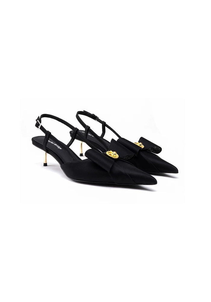 Mulberry Silk Bow Slingback Pumps 4.5CM Thin Metal Stiletto Heel Pointed Toe Luxury Dress Mules