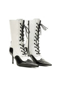 Brogue Lace-Up Mid-Calf Stiletto Boots 7.5CM Avant-Garde Two-Tone Pointed Toe Boots