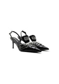 Patent Leather Lace-Up Pointed Toe Slingback Pumps 7.5CM Thin Stiletto Heel Y2K Avant-Garde Mules