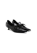 "Darkstar" Mixed Patent & Matte Black Leather Lace-Up Pointed Toe Mini Flared Kitten Heel Derby Pumps 3.5CM Cyber Avant-Garde Dress Shoes