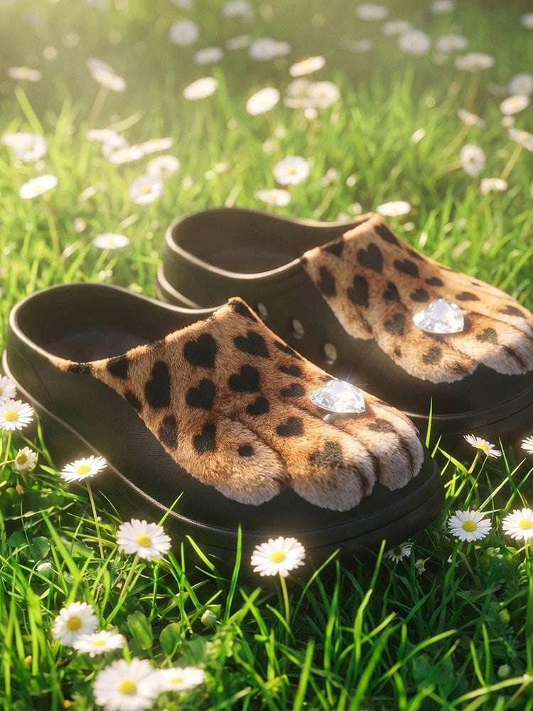 Leopard Cat-Paw Platform Clogs