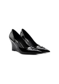 Patent Leather Cross Decor Wedge Pumps 8CM Pointed Toe Gothic Wedge Heel Dress Shoes