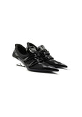 Patent & Mesh Hybrid Pointed Toe Wedge Pumps 5CM Futuristic Avant-Garde Velcro Strap Designer Heels