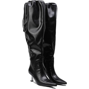 "Nightveil" Matte Leather Drawstring Knee-High Stiletto Boots 6.5CM Sculpted Heel Avant-Garde Pointed Tall Boots