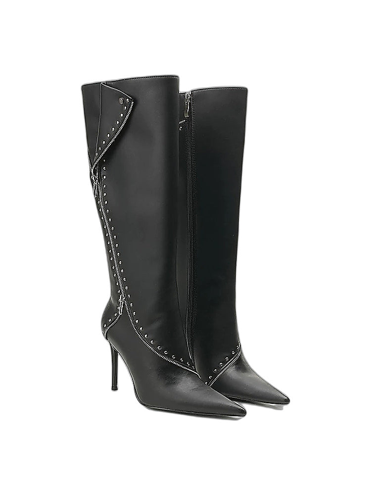 Studded Fold-Over Stiletto Knee Boots