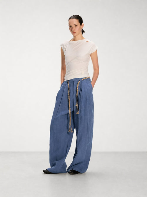 DPERCENT Asymmetric Draped Cap-Sleeve T-Shirt