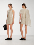 DPERCENT Polka Dot Mini Dress with Draped Cape Panel