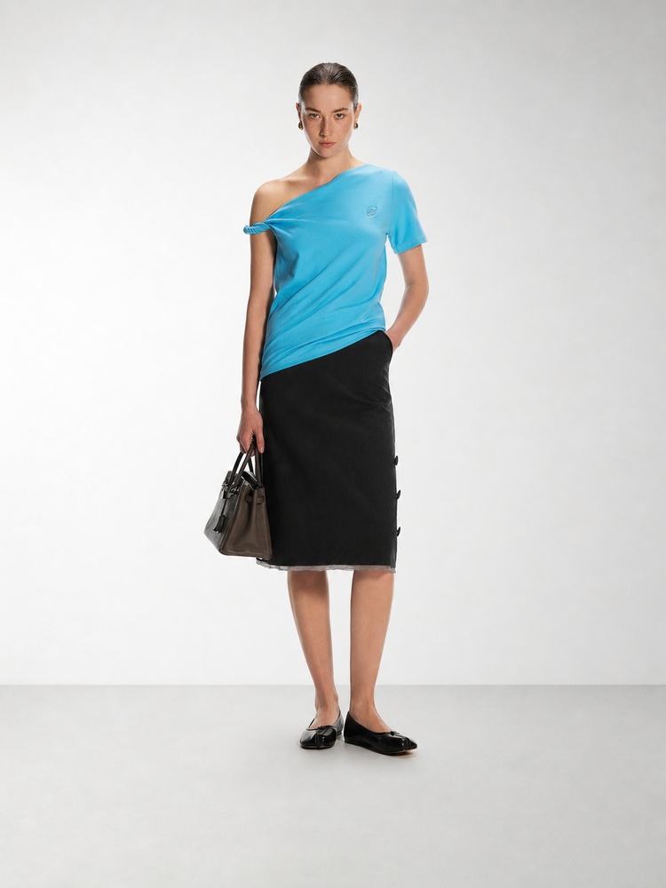DPERCENT Asymmetric One-Shoulder Draped T-Shirt