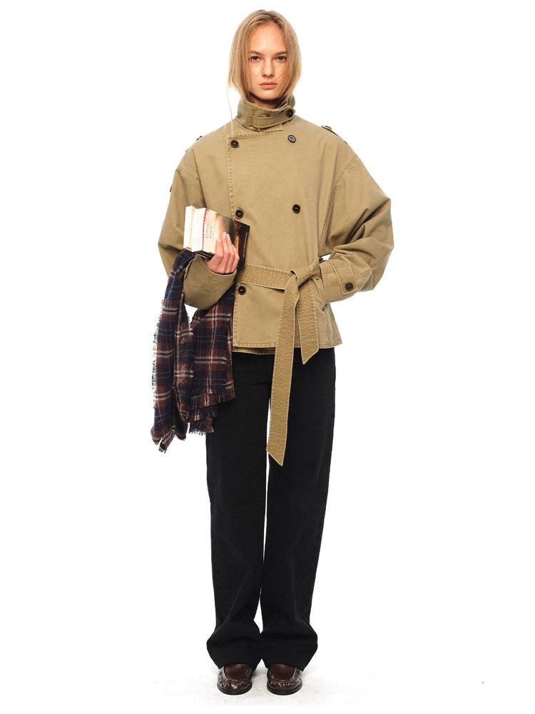 2AM POETRY Cropped Belted Cotton Trench Jacket - view 2