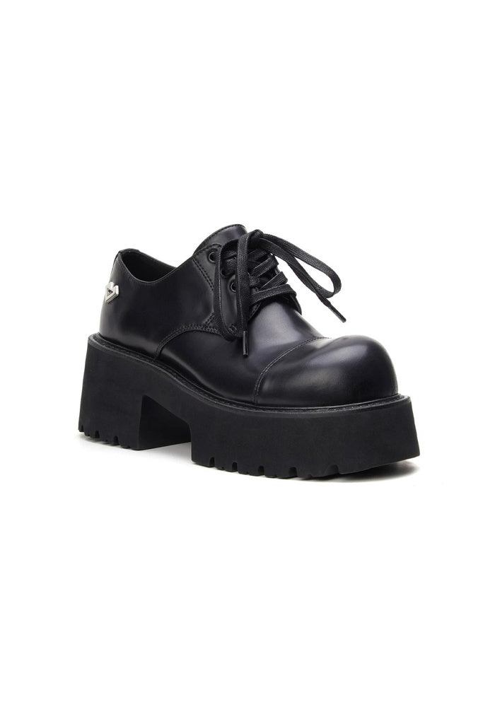 Leather Chunky Platform Oxford Shoes 7CM Block Heel Avant-Garde Pointed-Up Toe Lace-Up Gothic Loafers