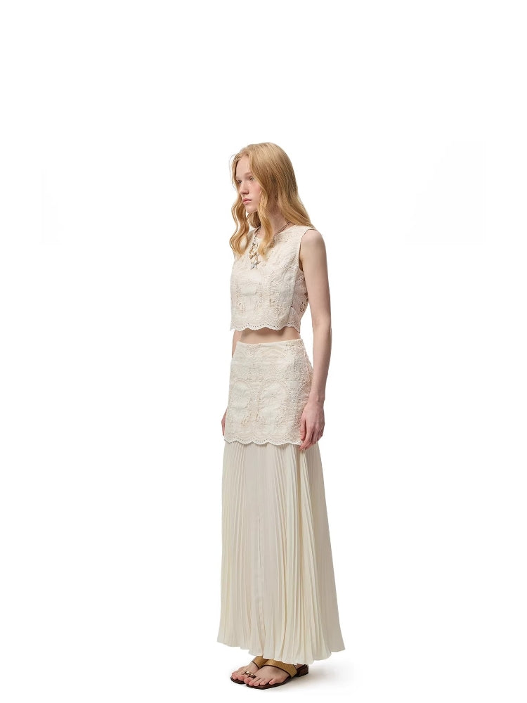 SHROENRO French-inspired Sweet Style Exquisite Openwork Lace Fitted Sleeveless Tank Top