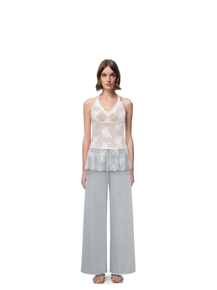 SHROENRO New Arrival: Relaxed-Fit Elegant Halter Neck V-Neck Lace Tank Top for Women
