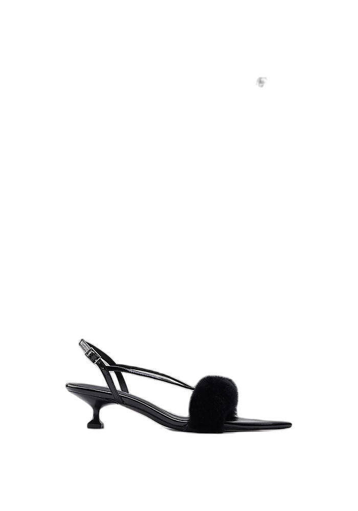 "Velvetclaw" Mink Fur Pointed Toe Slingback Sandals 4.5CM Sculpted Kitten Heel Avant-Garde Party Mules