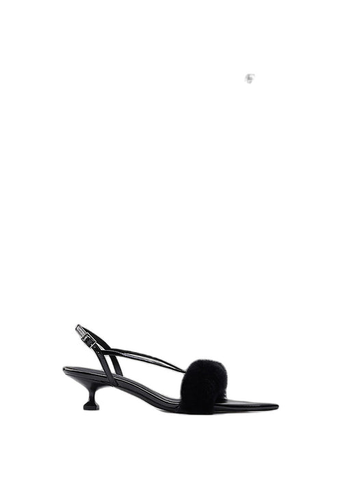 "Velvetclaw" Mink Fur Pointed Toe Slingback Sandals 4.5CM Sculpted Kitten Heel Avant-Garde Party Mules